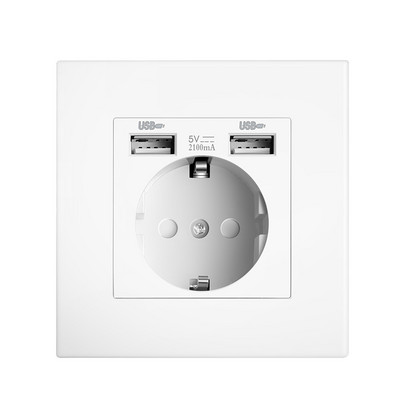 Depoguye fali típusú kettős USB tápcsatlakozó 2,1 A, elektromos aljzat fali csatlakozó USB-vel, 16 A 220 V aljzat, német EU szabvány aljzat