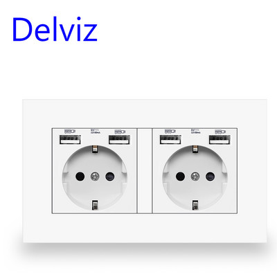 Delviz EU standartinis USB lizdas, dvigubas išvestis, 16A kokybiškas maitinimo skydelis kintamosios srovės 110 ~ 250 V 146 mm * 86 mm, dvigubo rėmo sieninis USB maitinimo lizdas