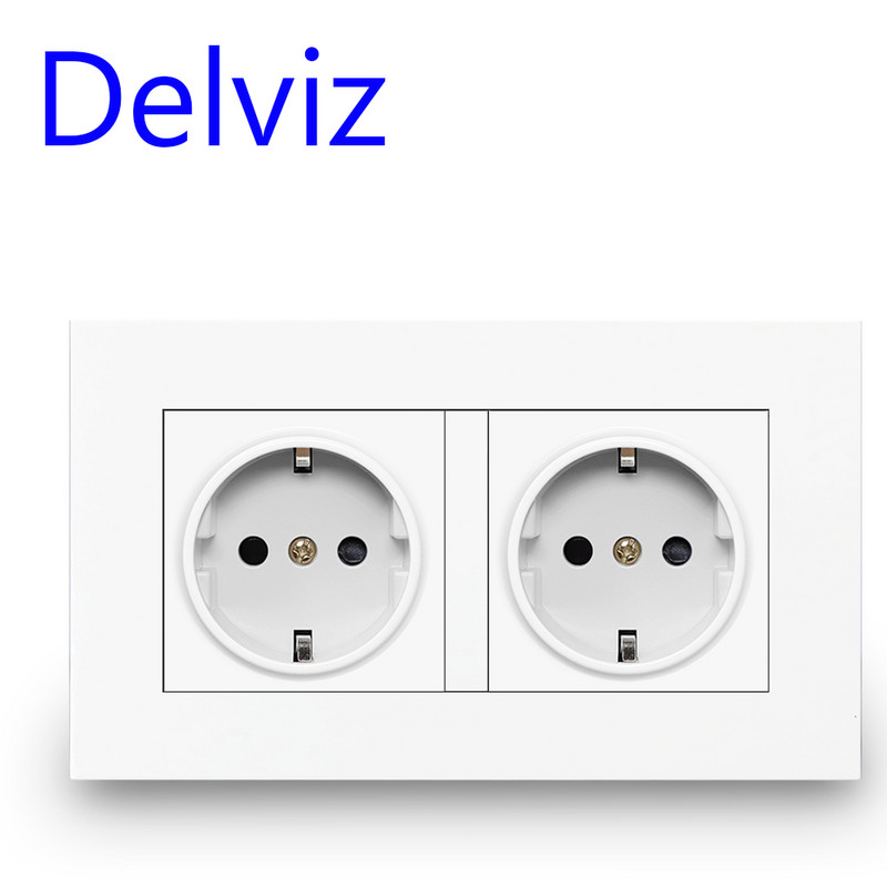 Delviz EU standartinis USB lizdas, dvigubas išvestis, 16A kokybiškas maitinimo skydelis kintamosios srovės 110 ~ 250 V 146 mm * 86 mm, dvigubo rėmo sieninis USB maitinimo lizdas