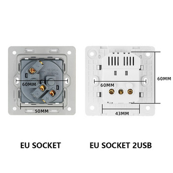 Avoir EU Διπλή θύρα φόρτισης USB Ηλεκτρικές πρίζες Επιτοίχια πρίζα ρεύματος με USB 5V 2A Πίνακας υπολογιστή 220V 16A Υποδοχή τηλεφώνου