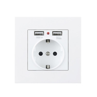 Avoir EU Dual USB töltőport elektromos aljzatok fali tápcsatlakozó aljzat USB-vel 5V 2A PC panel 220V 16A aljzatok telefontartó