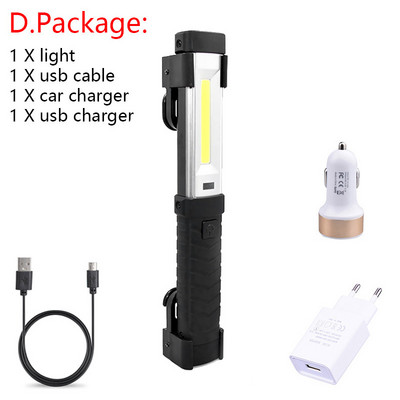 Lanternă de lucru multifuncțională, reîncărcabilă prin USB, cu baterie încorporată, lanternă LED COB, lanternă de camping pentru garaj