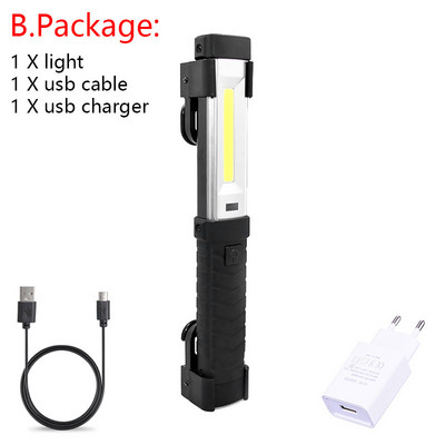 Lanternă de lucru multifuncțională, reîncărcabilă prin USB, cu baterie încorporată, lanternă LED COB, lanternă de camping pentru garaj