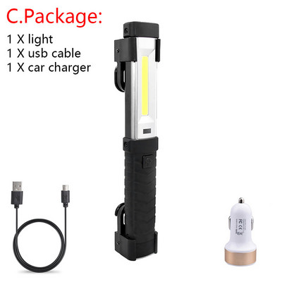 Lanternă de lucru multifuncțională, reîncărcabilă prin USB, cu baterie încorporată, lanternă LED COB, lanternă de camping pentru garaj