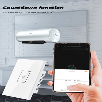 CoRui TUYA WIFI 20A Превключвател за бойлер Smart US Водоустойчив сензорен стенен превключвател Дистанционно управление за синхронизация Работа с Google Home Alexa