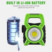 Prenosná ručná baterka COB Searchlight, vodotesná, IPX4, na kempovanie, turistiku, dobrodružstvo, solárne nabíjanie cez USB, DC