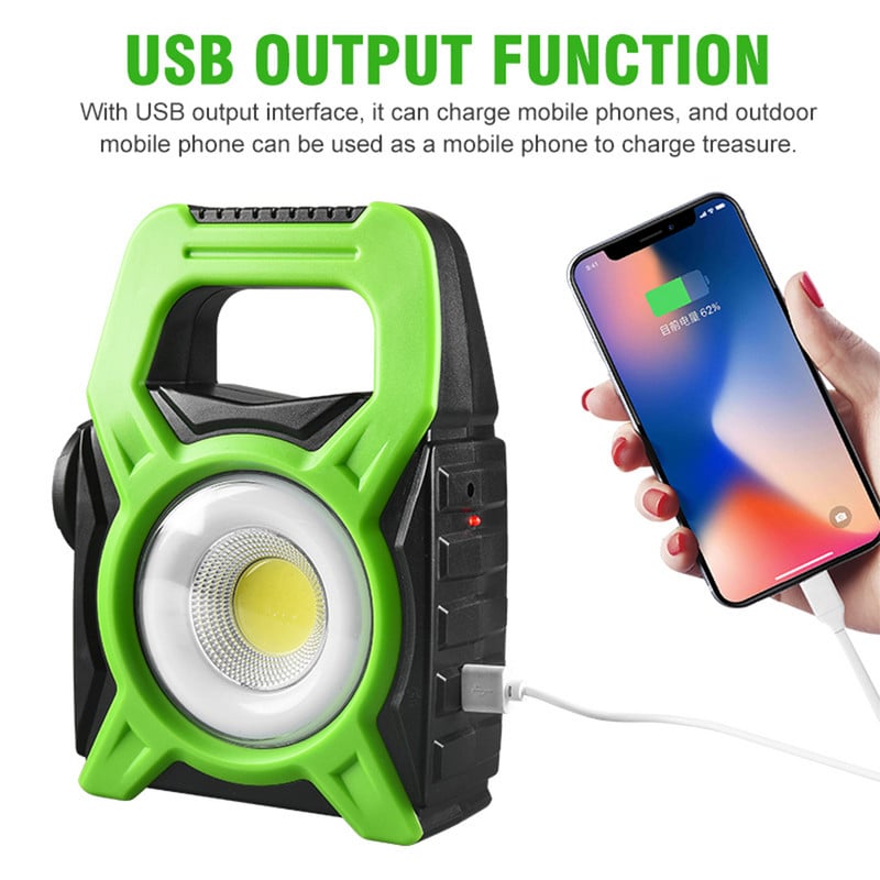 Prenosná ručná baterka COB Searchlight, vodotesná, IPX4, na kempovanie, turistiku, dobrodružstvo, solárne nabíjanie cez USB, DC