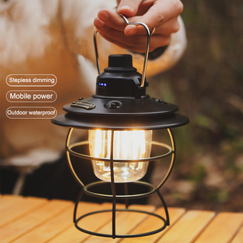 Акумулаторен къмпинг фенер Преносима лампа за палатка USB зареждане Преносим ретро LED дълъг живот на батерията с Power Bank Американски стил