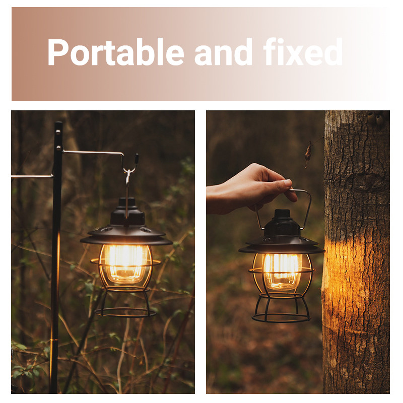 Nabíjateľná kempingová lampa, prenosná stanová lampa, nabíjanie cez USB, prenosná retro LED, dlhá výdrž batérie s powerbankou, americký štýl