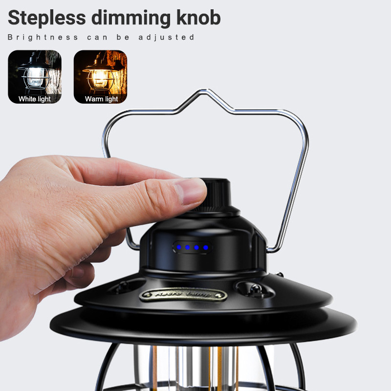 Nabíjateľná kempingová lampa, prenosná stanová lampa, nabíjanie cez USB, prenosná retro LED, dlhá výdrž batérie s powerbankou, americký štýl