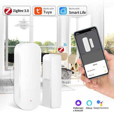 Tuya senzor dverí Zigbee 3.0 Mini bezdrôtové pripojenie Detektor otvorených a zatvorených dverí Domáca bezpečnosť Funguje s Alexou Google Home Yandex Alice