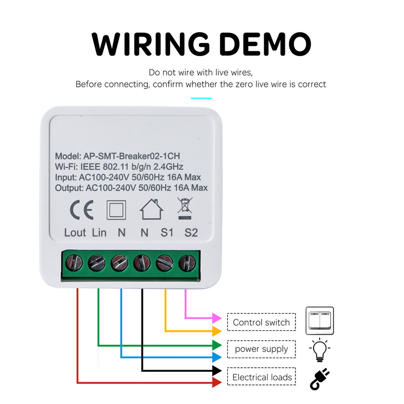 Mini comutator inteligent Wifi DIY 16A acceptă modulul de automatizare a casei inteligente de control în 2 căi funcționează cu aplicația Alexa Google Home Smart Life
