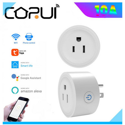 CORUI 10A US WiFi TUYA Smart Plug Socket Távirányító Háztartási gépek Smart Living Works with Alexa Google Home No Hub