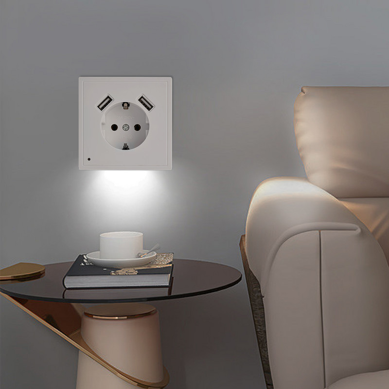 Új USB fali aljzat érzékelővel Éjszakai Fény Dupla USB 5V2A Ingyenes szállítás EU szabványos telefontöltő JA9