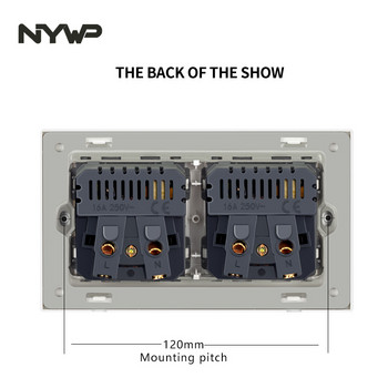 Επιτοίχιο γυάλινο πάνελ NYWP πρίζα 16Α, πολυβύσμα προτύπου ΕΕ, με 2 θύρες φόρτισης USB, κρυφή ένδειξη LED