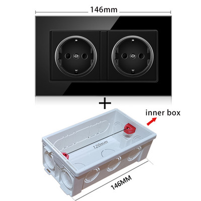 NYWP seinale kinnitatav klaaspaneel 16A pistikupesa, EL-standardi multipistik, 2 USB laadimispesaga, peidetud LED indikaator
