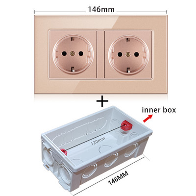 NYWP falra szerelhető üvegpanel 16A konnektor, EU szabvány több csatlakozós, 2 USB töltőporttal, rejtett LED jelzővel