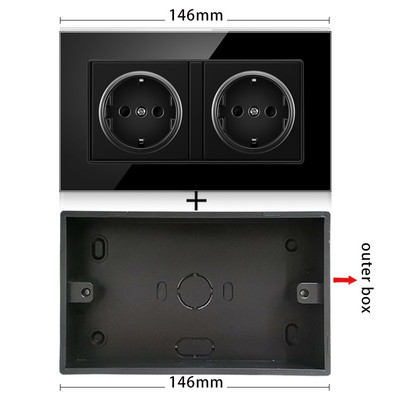 NYWP seinale kinnitatav klaaspaneel 16A pistikupesa, EL-standardi multipistik, 2 USB laadimispesaga, peidetud LED indikaator