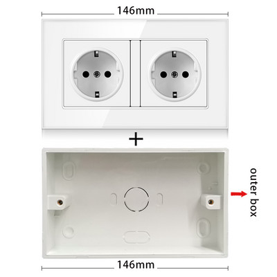 NYWP seinale kinnitatav klaaspaneel 16A pistikupesa, EL-standardi multipistik, 2 USB laadimispesaga, peidetud LED indikaator