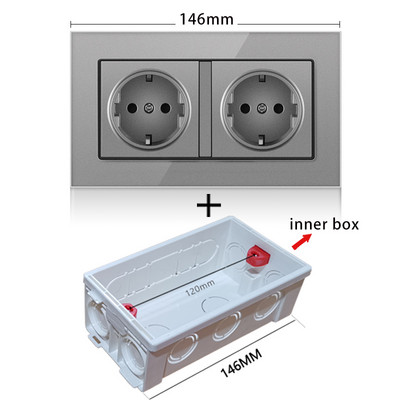 NYWP seinale kinnitatav klaaspaneel 16A pistikupesa, EL-standardi multipistik, 2 USB laadimispesaga, peidetud LED indikaator