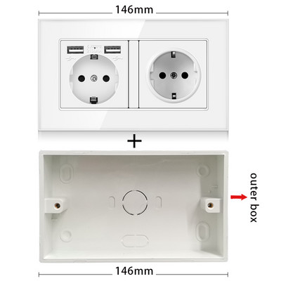 NYWP seinale kinnitatav klaaspaneel 16A pistikupesa, EL-standardi multipistik, 2 USB laadimispesaga, peidetud LED indikaator