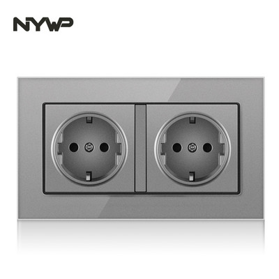 NYWP seinale kinnitatav klaaspaneel 16A pistikupesa, EL-standardi multipistik, 2 USB laadimispesaga, peidetud LED indikaator