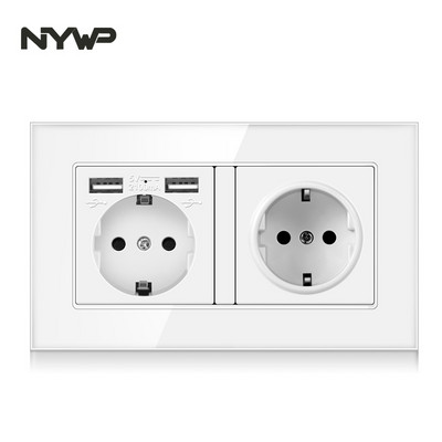NYWP seinale kinnitatav klaaspaneel 16A pistikupesa, EL-standardi multipistik, 2 USB laadimispesaga, peidetud LED indikaator