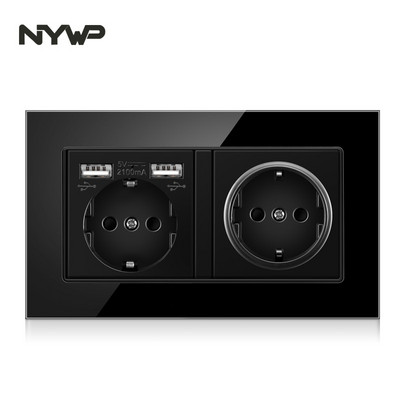 NYWP seinale kinnitatav klaaspaneel 16A pistikupesa, EL-standardi multipistik, 2 USB laadimispesaga, peidetud LED indikaator