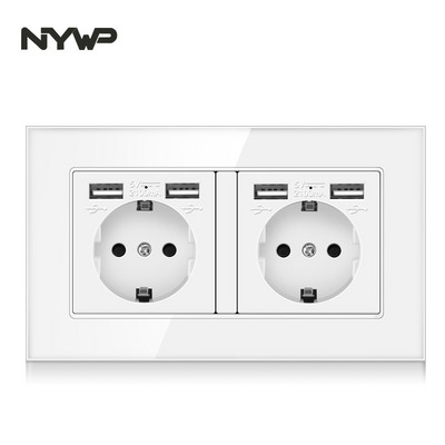 NYWP seinale kinnitatav klaaspaneel 16A pistikupesa, EL-standardi multipistik, 2 USB laadimispesaga, peidetud LED indikaator