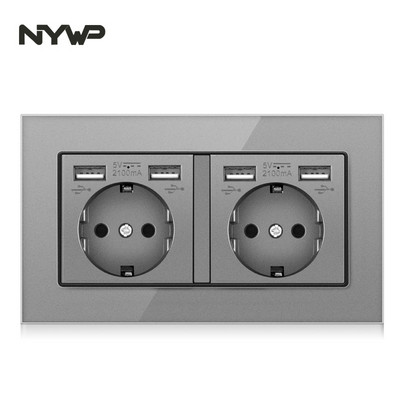 NYWP seinale kinnitatav klaaspaneel 16A pistikupesa, EL-standardi multipistik, 2 USB laadimispesaga, peidetud LED indikaator