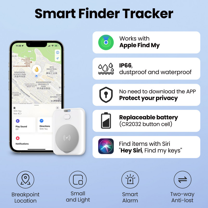 AVATTO Urmărire Dispozitiv anti-pierdere Urmărire Air Tag Key Finder Tracker pentru animale de companie Funcționează cu Apple Find My，Siri Global Positioning