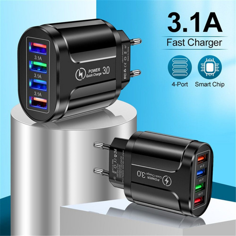 Universal 4 porturi Încărcare rapidă rapidă LED Hub USB Adaptor pentru încărcător de perete UK UE US Plug Încărcător pentru telefon de călătorie Priză
