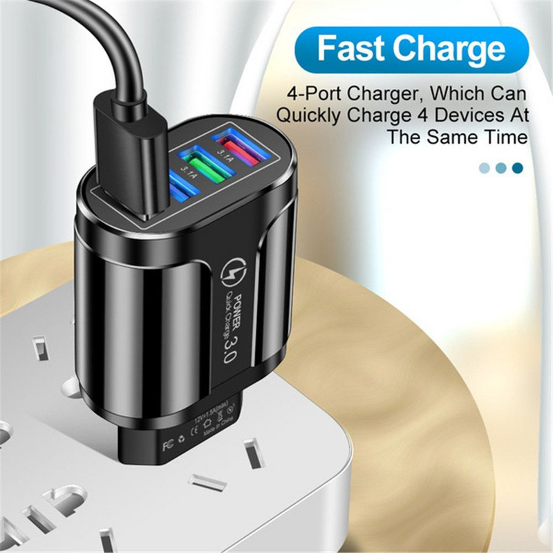 Universal 4 porturi Încărcare rapidă rapidă LED Hub USB Adaptor pentru încărcător de perete UK UE US Plug Încărcător pentru telefon de călătorie Priză