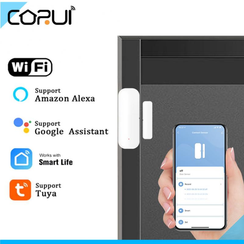 CORUI Tuya WiFi Inteligentný senzor dverí Senzor okna Magnetický senzor dverí Alarm Alexa Google Home Assistant Inteligentný diaľkový ovládač