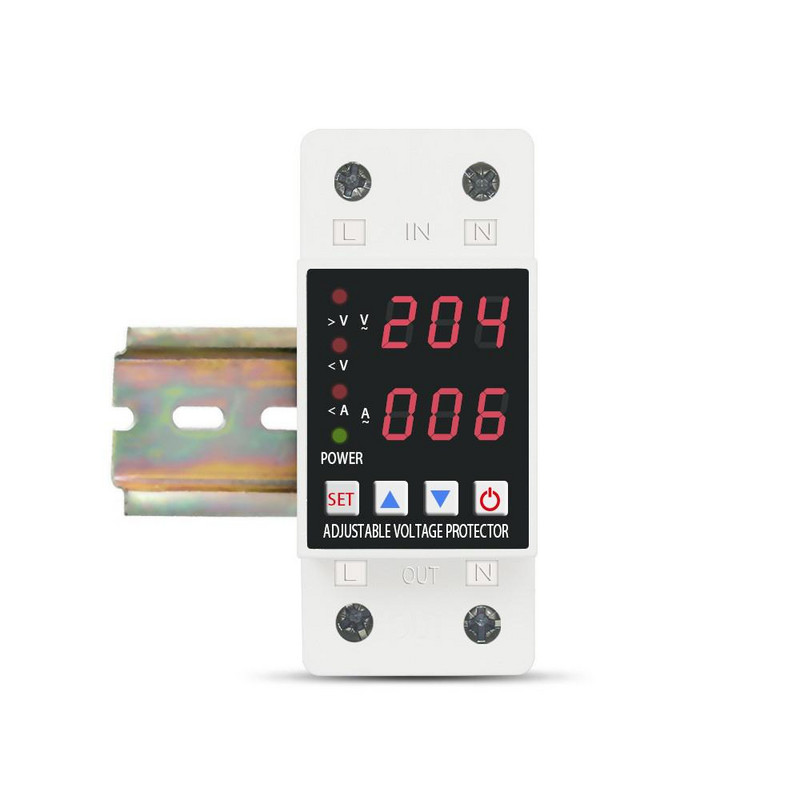 Regulējama strāva un zem sprieguma 63a Din Rail Dual Display Over Voltage 230V Protector Smart Home aizsargierīce
