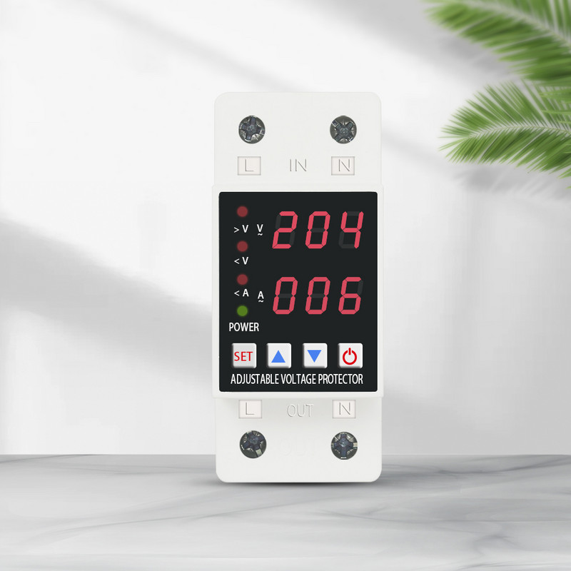 Regulējama strāva un zem sprieguma 63a Din Rail Dual Display Over Voltage 230V Protector Smart Home aizsargierīce