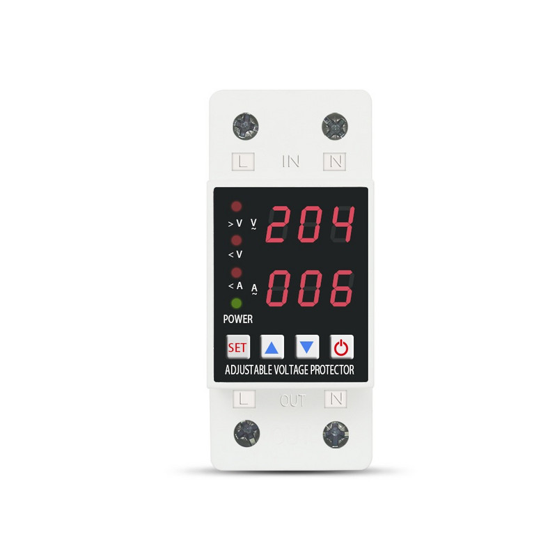 Regulējama strāva un zem sprieguma 63a Din Rail Dual Display Over Voltage 230V Protector Smart Home aizsargierīce