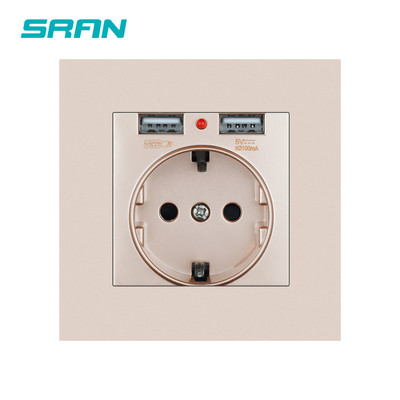 Priză SRAN EU cu încărcare USB pentru casă, mufă USB tip c 5V 2A Panou PC 86*86mm Priză USB de perete LED ON/OFF 16A Priză