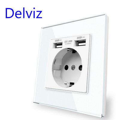 Delviz fali USB tápcsatlakozó, sok új stílusú panel, hálószoba csatlakozó, AC 110V-250V 16A fali beágyazott, dupla usb EU szabvány kimenet