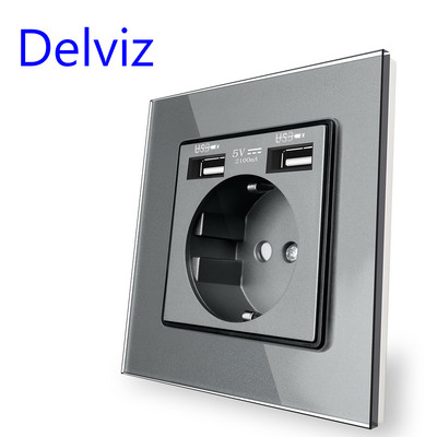 Delviz fali USB tápcsatlakozó, sok új stílusú panel, hálószoba csatlakozó, AC 110V-250V 16A fali beágyazott, dupla usb EU szabvány kimenet