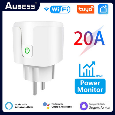 Tuya WiFi nutikas pistik 16A/20A EU nutikas pistikupesa koos toite jälgimise ajastusfunktsiooniga hääljuhtimine Alexa Google Home Yandexi kaudu
