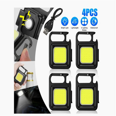 4db LED kulcstartó lámpa Mutifuction hordozható USB újratölthető zsebes munkalámpa dugóhúzóval kültéri kemping horgászathoz
