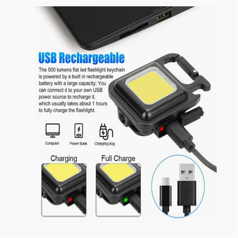 4db LED kulcstartó lámpa Mutifuction hordozható USB újratölthető zsebes munkalámpa dugóhúzóval kültéri kemping horgászathoz
