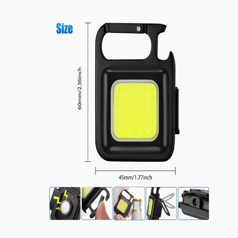 4db LED kulcstartó lámpa Mutifuction hordozható USB újratölthető zsebes munkalámpa dugóhúzóval kültéri kemping horgászathoz