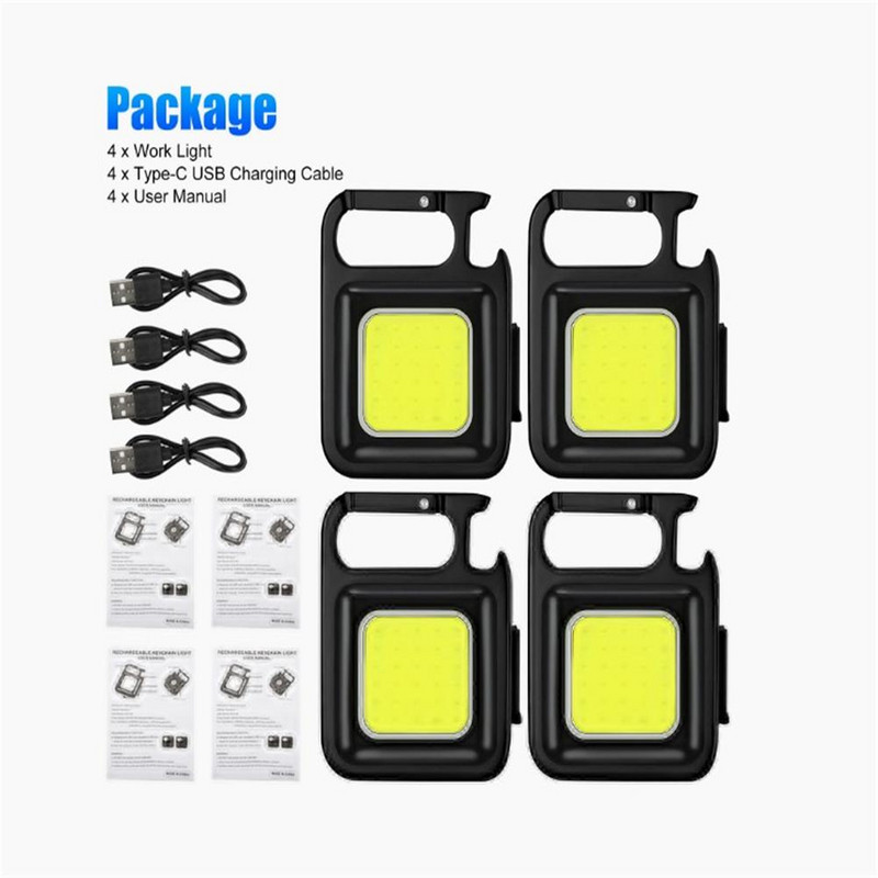 4db LED kulcstartó lámpa Mutifuction hordozható USB újratölthető zsebes munkalámpa dugóhúzóval kültéri kemping horgászathoz