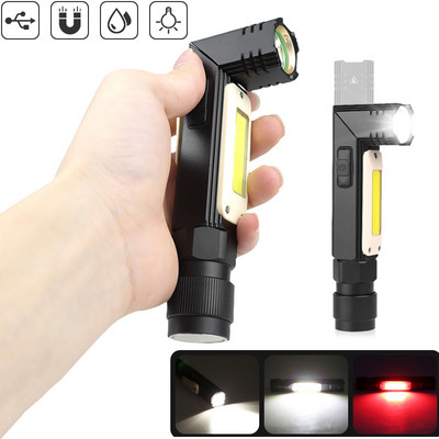 Lanternă portabilă LED+COB 1500mAh cu magnet, reîncărcabilă prin USB, cea mai bună pentru pescuit, camping, lanternă puternică