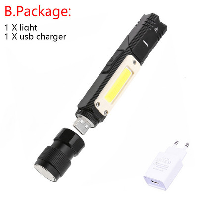 1500 mAh nešiojamas LED + COB žibintuvėlis su įkraunamu USB magnetu Geriausiai tinka žvejybai, stovyklavimo darbo šviesa, galingas žibintuvėlis