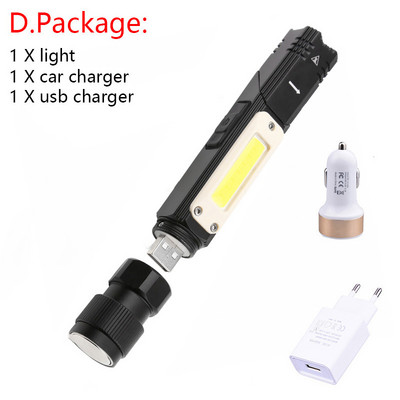 1500 mAh nešiojamas LED + COB žibintuvėlis su įkraunamu USB magnetu Geriausiai tinka žvejybai, stovyklavimo darbo šviesa, galingas žibintuvėlis