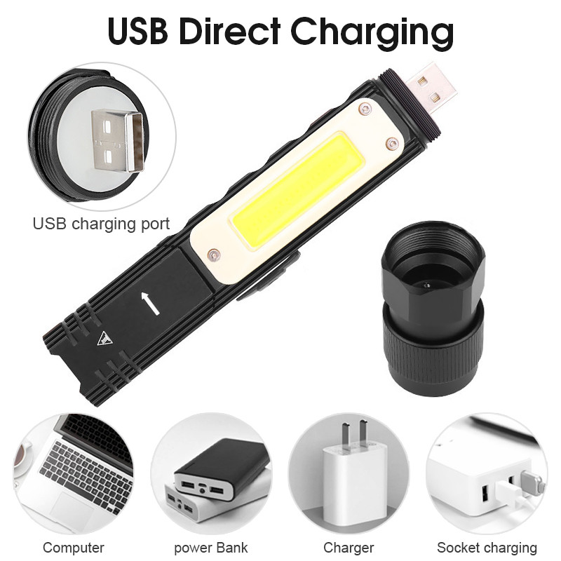 1500 mAh nešiojamas LED + COB žibintuvėlis su įkraunamu USB magnetu Geriausiai tinka žvejybai, stovyklavimo darbo šviesa, galingas žibintuvėlis