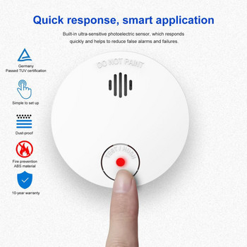 CORUI Най-новият детектор за димна аларма Сензор за гласово предупреждение Защита на домашната сигурност Високочувствителна вградена литиева батерия Интелигентен дом